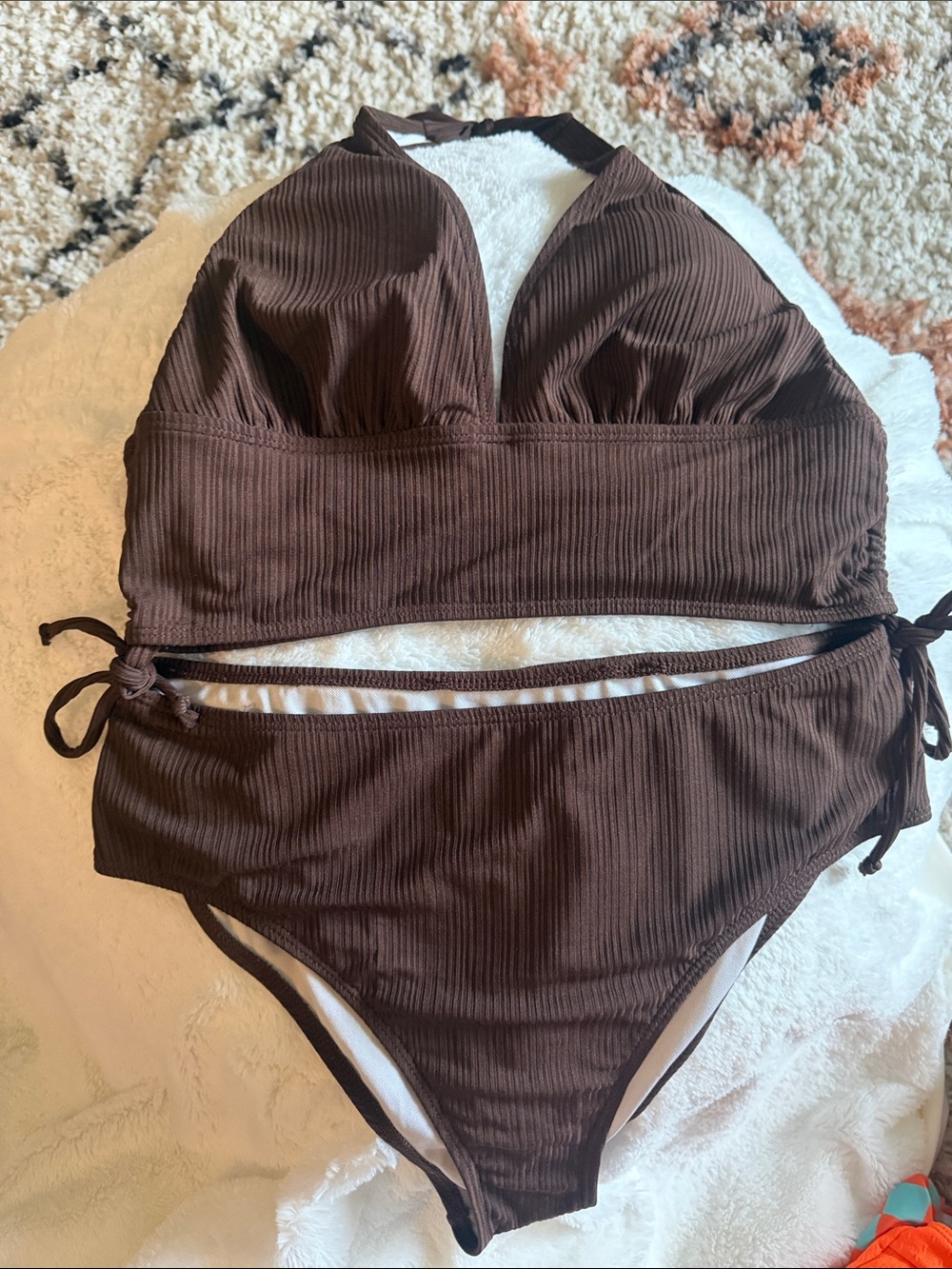 SHEIN Brown Ribbed Two-Piece Cutout Swim Set